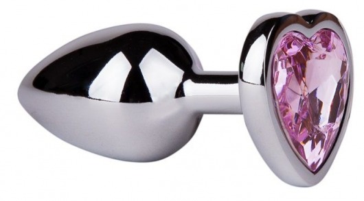 Серебристая анальная втулка с розовым кристаллом-сердцем - 7 см. - Джага-Джага - купить с доставкой в Ростове-на-Дону