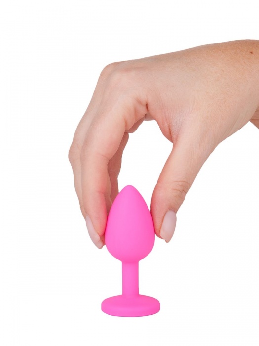 Розовая силиконовая анальная втулка с красным кристаллом - 7,3 см. - Джага-Джага - купить с доставкой в Ростове-на-Дону