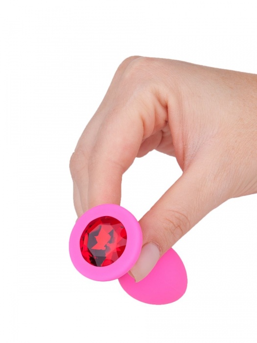 Розовая силиконовая анальная втулка с красным кристаллом - 7,3 см. - Джага-Джага - купить с доставкой в Ростове-на-Дону