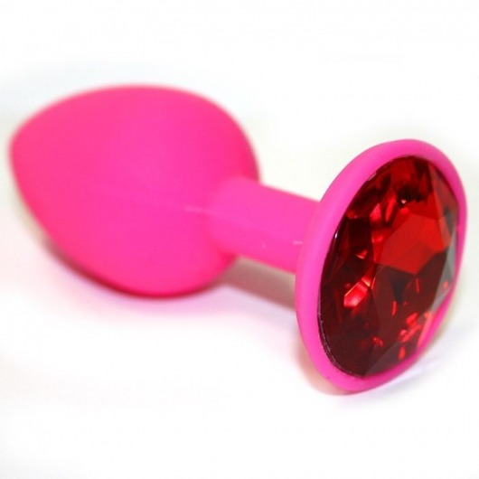 Розовая силиконовая анальная втулка с красным кристаллом - 7,3 см. - Джага-Джага - купить с доставкой в Ростове-на-Дону