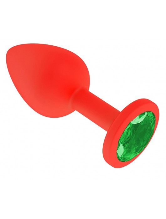 Красная анальная втулка с зеленым кристаллом - 7,3 см. - Джага-Джага - купить с доставкой в Ростове-на-Дону