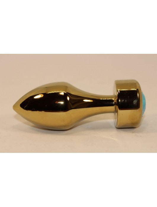 Золотистая анальная пробка с голубым кристаллом - 7,8 см. - 4sexdreaM - купить с доставкой в Ростове-на-Дону