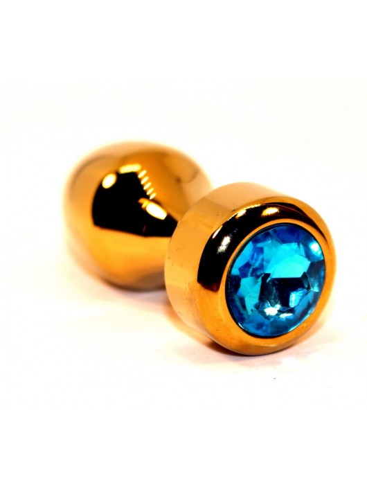 Золотистая анальная пробка с голубым кристаллом - 7,8 см. - 4sexdreaM - купить с доставкой в Ростове-на-Дону