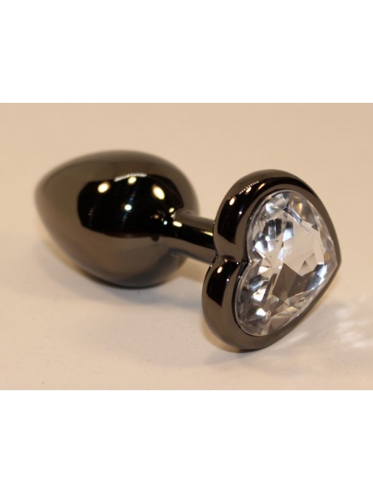 Чёрная анальная пробка с прозрачным стразом-сердцем - 8 см. - 4sexdreaM - купить с доставкой в Ростове-на-Дону