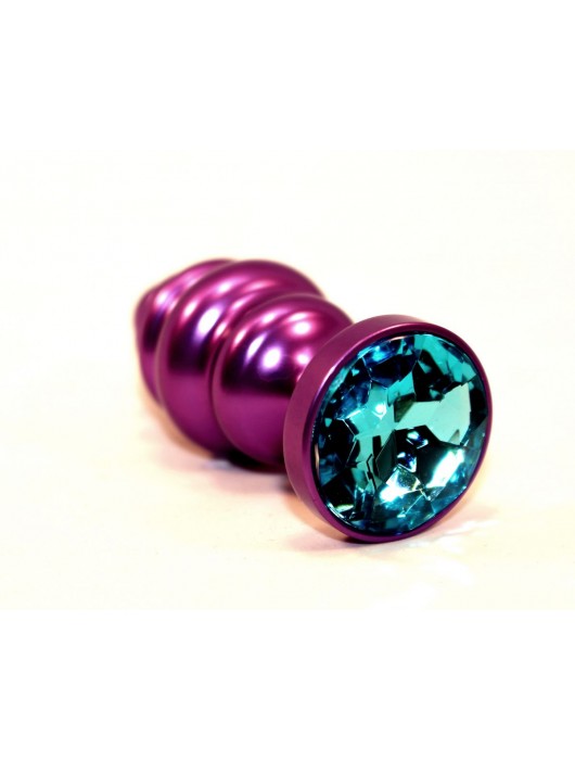 Фиолетовая рифленая пробка с голубым кристаллом - 7,3 см. - 4sexdreaM - купить с доставкой в Ростове-на-Дону