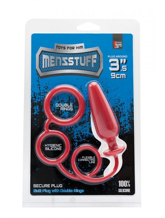 Красное эрекционное кольцо с подхватом и анальным стимулятором MENZSTUFF 3.5INCH DOUBLE RING ANAL PLUG - Dream Toys - в Ростове-на-Дону купить с доставкой