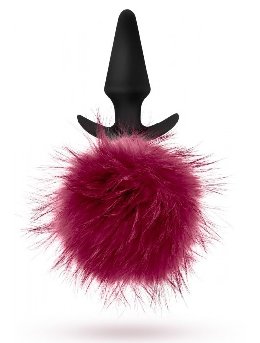 Силиконовая анальная пробка с бордовым заячьим хвостом Fur Pom Pom - 12,7 см. - Blush Novelties