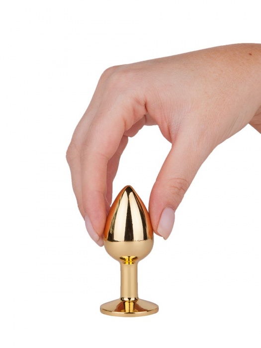 Золотистая анальная втулка с малиновым кристаллом - 7 см. - Джага-Джага - купить с доставкой в Ростове-на-Дону