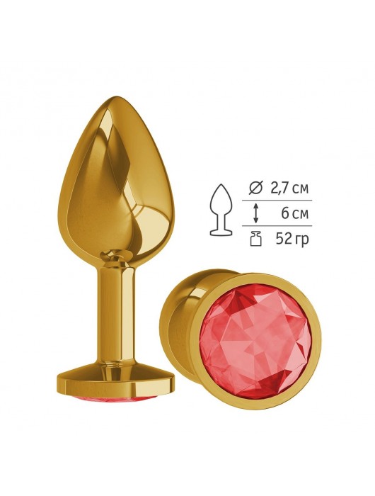 Золотистая анальная втулка с красным кристаллом - 7 см. - Джага-Джага - купить с доставкой в Ростове-на-Дону