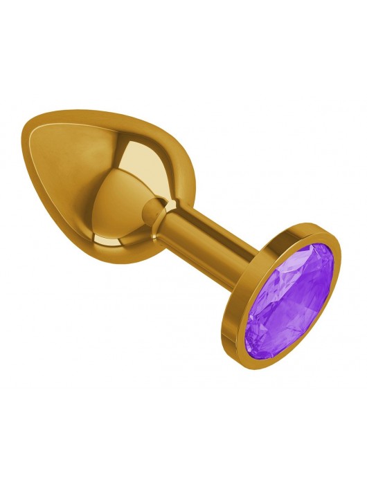 Золотистая анальная втулка с фиолетовым кристаллом - 7 см. - Джага-Джага - купить с доставкой в Ростове-на-Дону