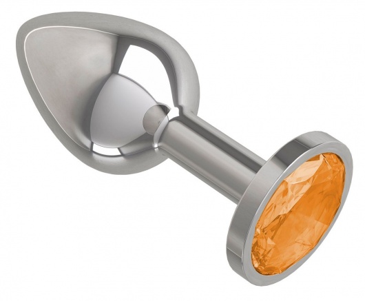 Серебристая анальная втулка с оранжевым кристаллом - 7 см. - Джага-Джага - купить с доставкой в Ростове-на-Дону