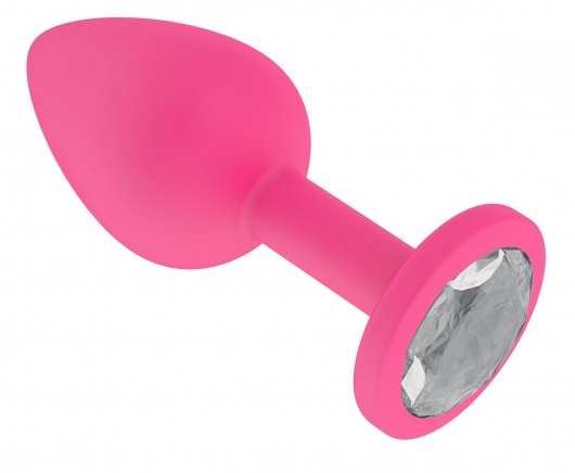 Розовая анальная втулка с прозрачным кристаллом - 7,3 см. - Джага-Джага - купить с доставкой в Ростове-на-Дону