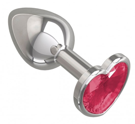 Серебристая анальная втулка с малиновым кристаллом-сердцем - 7 см. - Джага-Джага - купить с доставкой в Ростове-на-Дону