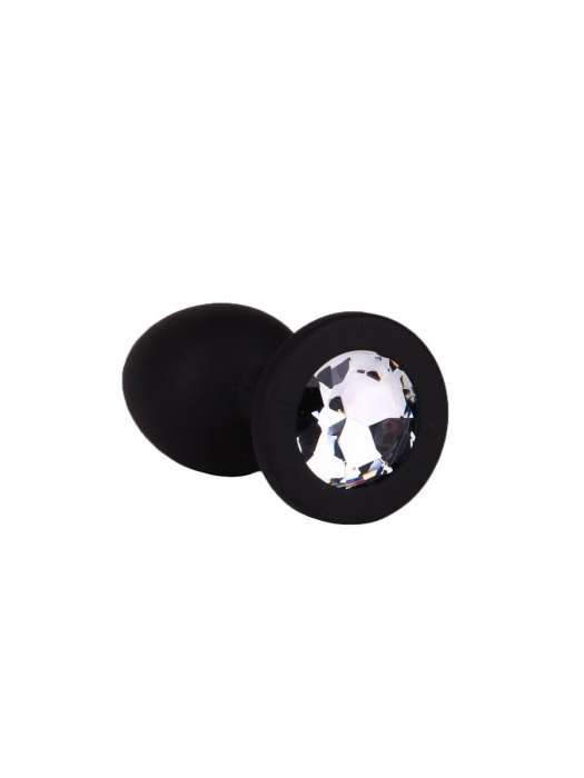 Чёрная анальная втулка с прозрачным кристаллом - 7,3 см. - Джага-Джага - купить с доставкой в Ростове-на-Дону