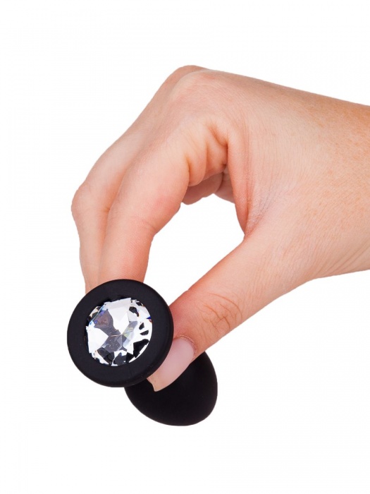 Чёрная анальная втулка с прозрачным кристаллом - 7,3 см. - Джага-Джага - купить с доставкой в Ростове-на-Дону