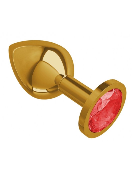 Золотистая средняя пробка с красным кристаллом - 8,5 см. - Джага-Джага - купить с доставкой в Ростове-на-Дону