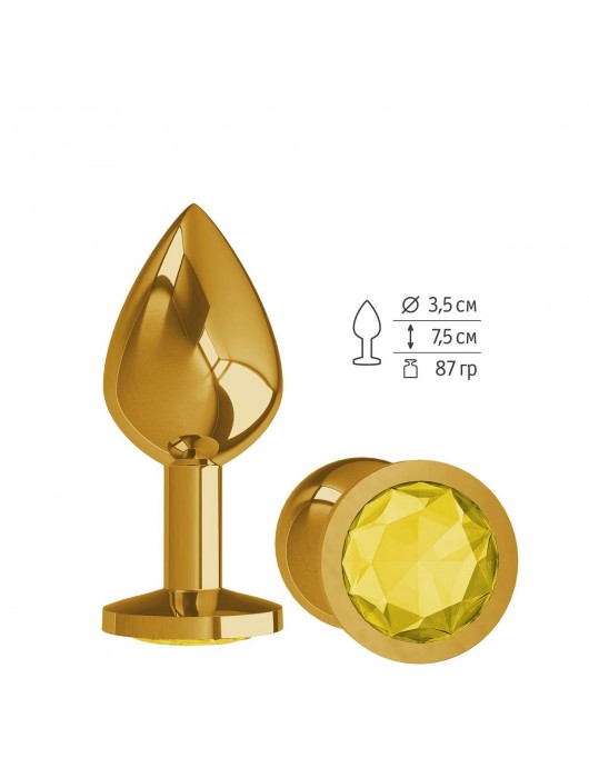 Золотистая средняя пробка с желтым кристаллом - 8,5 см. - Джага-Джага - купить с доставкой в Ростове-на-Дону