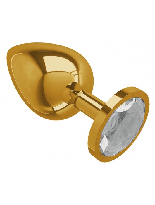 Золотистая большая анальная пробка с прозрачным кристаллом - 9,5 см. - Джага-Джага - купить с доставкой в Ростове-на-Дону