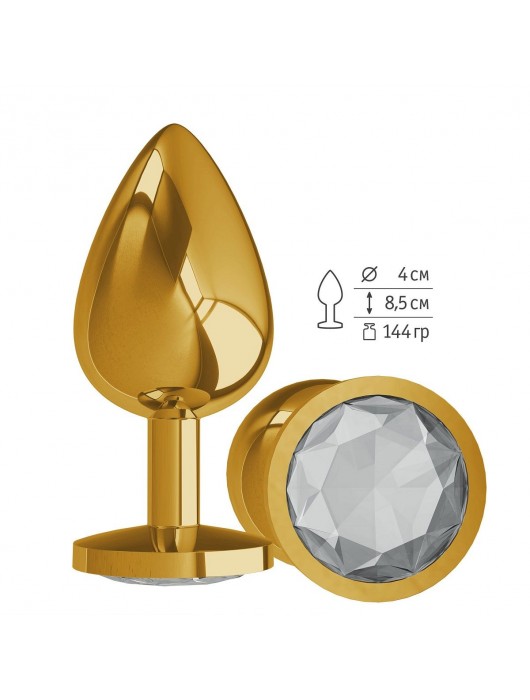 Золотистая большая анальная пробка с прозрачным кристаллом - 9,5 см. - Джага-Джага - купить с доставкой в Ростове-на-Дону