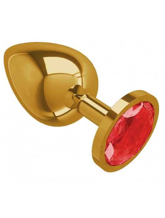 Золотистая большая анальная пробка с красным кристаллом - 9,5 см. - Джага-Джага - купить с доставкой в Ростове-на-Дону