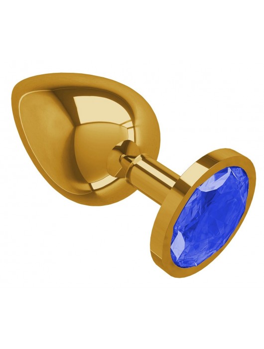 Золотистая большая анальная пробка с синим кристаллом - 9,5 см. - Джага-Джага - купить с доставкой в Ростове-на-Дону
