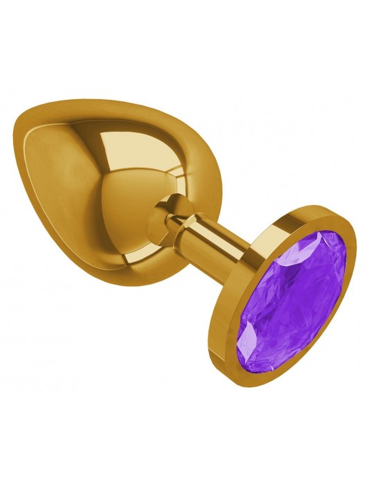 Золотистая большая анальная пробка с фиолетовым кристаллом - 9,5 см. - Джага-Джага - купить с доставкой в Ростове-на-Дону