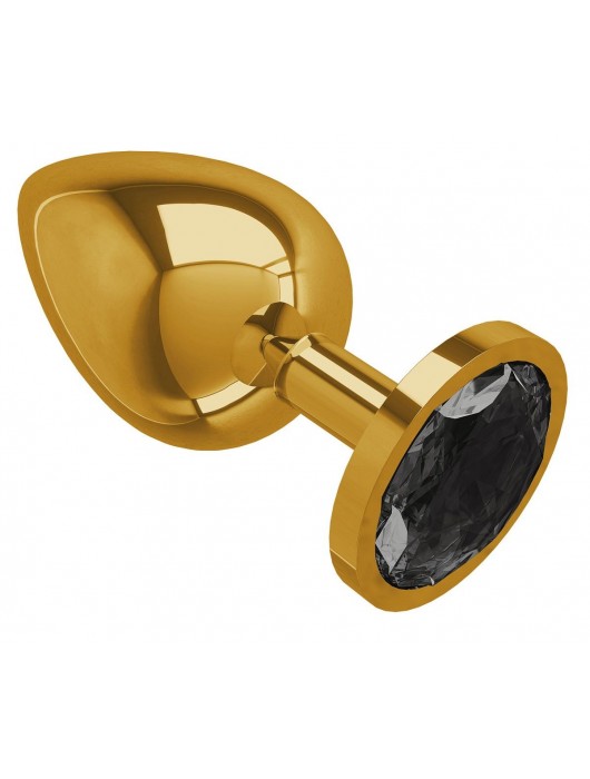 Золотистая большая анальная пробка с чёрным кристаллом - 9,5 см. - Джага-Джага - купить с доставкой в Ростове-на-Дону