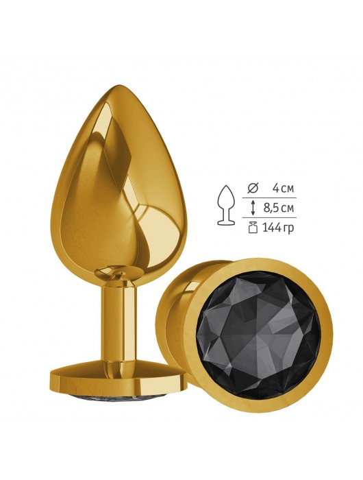 Золотистая большая анальная пробка с чёрным кристаллом - 9,5 см. - Джага-Джага - купить с доставкой в Ростове-на-Дону