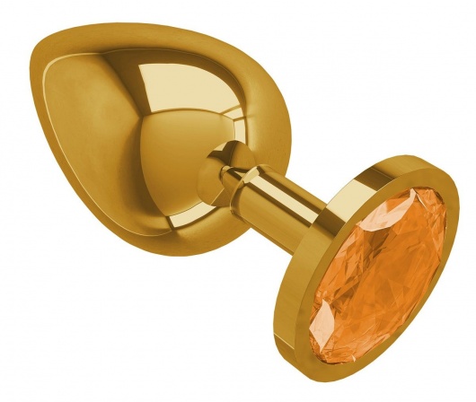 Золотистая большая анальная пробка с оранжевым кристаллом - 9,5 см. - Джага-Джага - купить с доставкой в Ростове-на-Дону