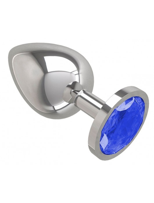 Серебристая большая анальная пробка с синим кристаллом - 9,5 см. - Джага-Джага - купить с доставкой в Ростове-на-Дону