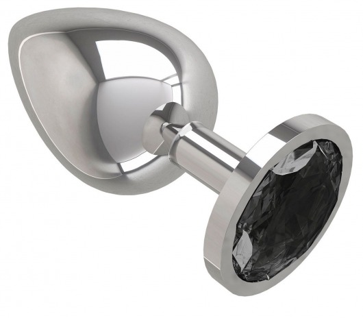 Серебристая большая анальная пробка с чёрным кристаллом - 9,5 см. - Джага-Джага - купить с доставкой в Ростове-на-Дону