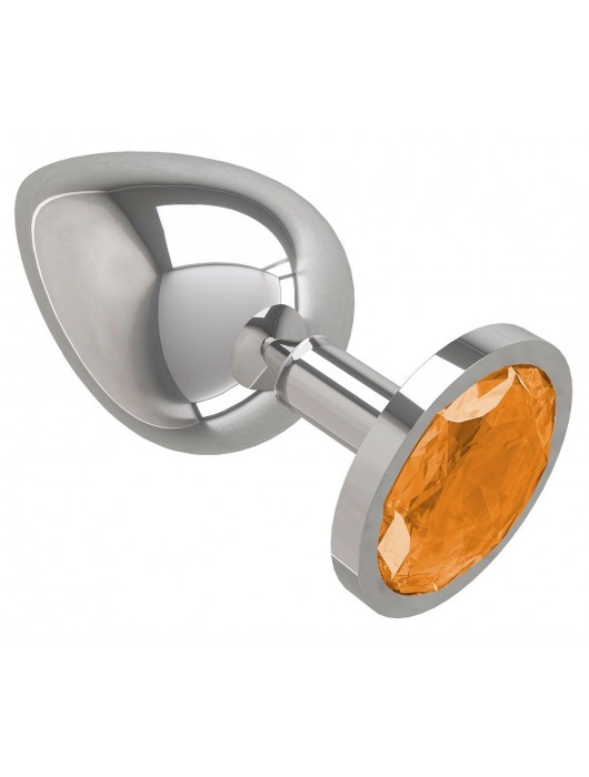 Серебристая большая анальная пробка с оранжевым кристаллом - 9,5 см. - Джага-Джага - купить с доставкой в Ростове-на-Дону