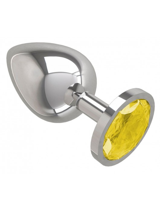 Серебристая большая анальная пробка с желтым кристаллом - 9,5 см. - Джага-Джага - купить с доставкой в Ростове-на-Дону