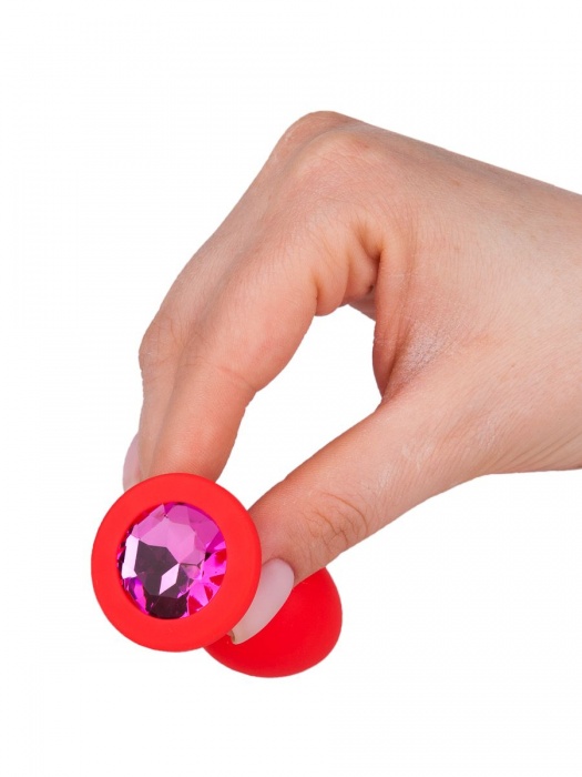 Красная анальная втулка с малиновым кристаллом - 7,3 см. - Джага-Джага - купить с доставкой в Ростове-на-Дону