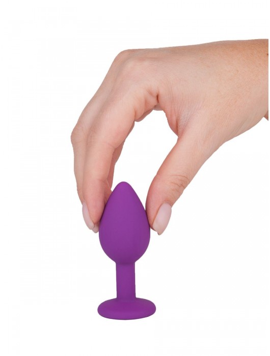 Фиолетовая силиконовая пробка с прозрачным кристаллом - 7,3 см. - Джага-Джага - купить с доставкой в Ростове-на-Дону