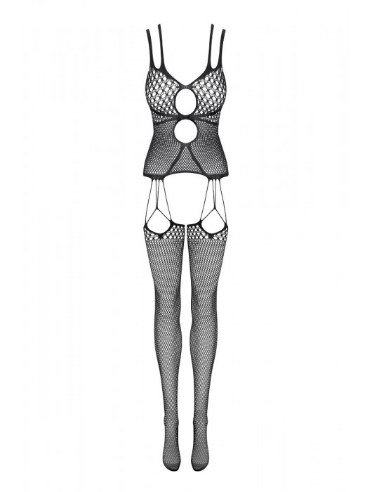 Сексапильный комбинезон с круглыми ячейками на лифе и чулках - Obsessive купить с доставкой