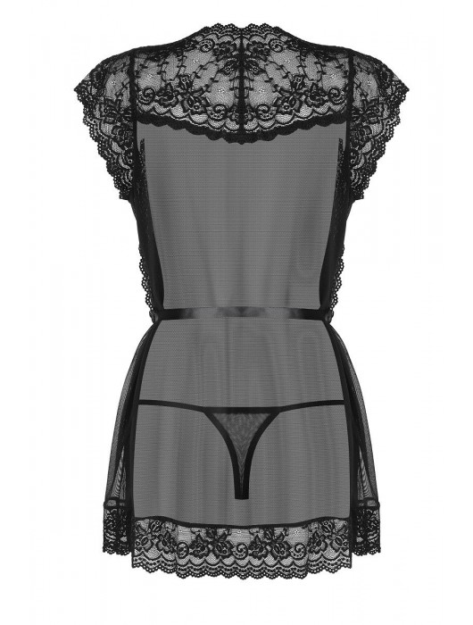 Коротенький пеньюар с атласным пояском и кружевами - Obsessive купить с доставкой