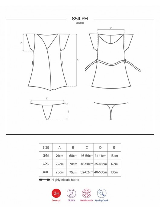 Коротенький пеньюар с атласным пояском и кружевами - Obsessive купить с доставкой