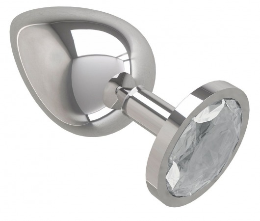 Серебристая большая анальная пробка с прозрачным кристаллом - 9,5 см. - Джага-Джага - купить с доставкой в Ростове-на-Дону