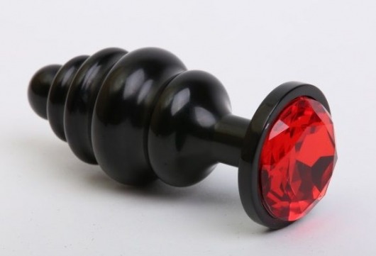 Черная фигурная анальная пробка с красным кристаллом - 8,2 см. - 4sexdreaM - купить с доставкой в Ростове-на-Дону