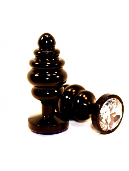 Черная фигурная анальная пробка с прозрачным кристаллом - 8,2 см. - 4sexdreaM - купить с доставкой в Ростове-на-Дону