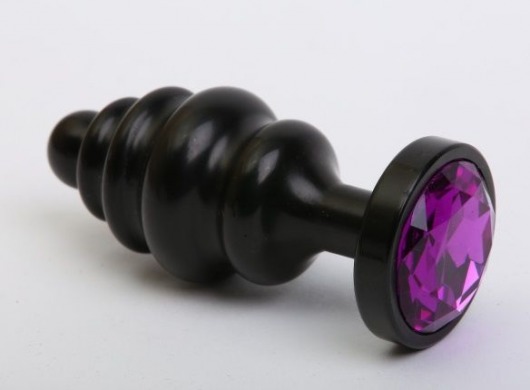 Черная фигурная анальная пробка с фиолетовым кристаллом - 8,2 см. - 4sexdreaM - купить с доставкой в Ростове-на-Дону