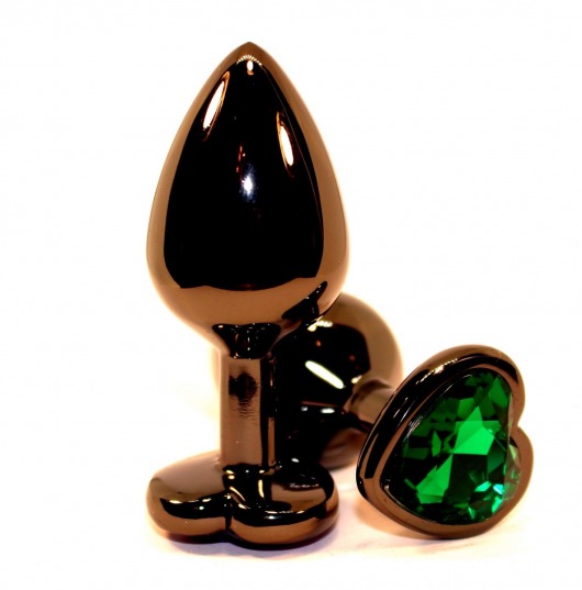 Черная коническая анальная пробка с зеленым кристаллом-сердечком - 8 см. - 4sexdreaM - купить с доставкой в Ростове-на-Дону