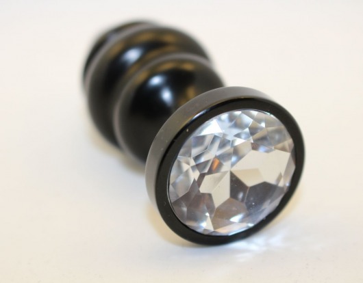 Черная фигурная анальная пробка с прозрачным кристаллом - 7,3 см. - 4sexdreaM - купить с доставкой в Ростове-на-Дону
