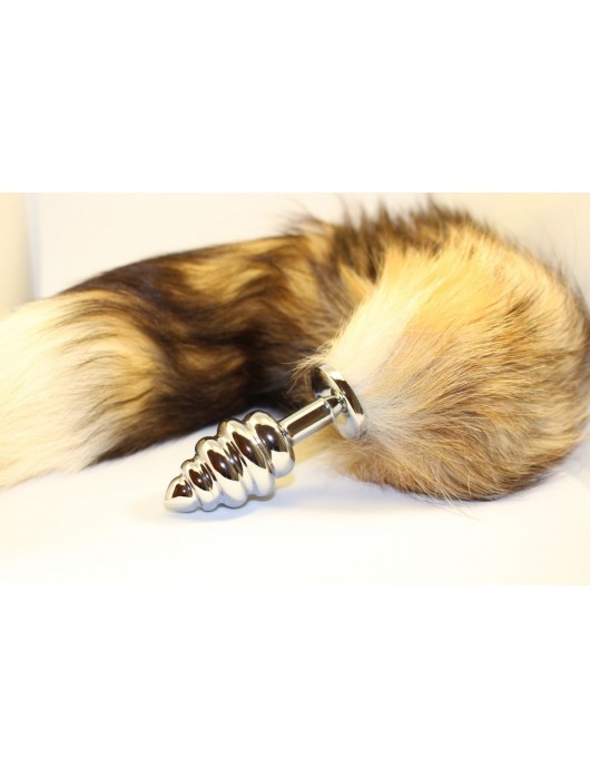 Серебристая анальная пробка с хвостом  Королевская лиса - 4sexdreaM - купить с доставкой в Ростове-на-Дону