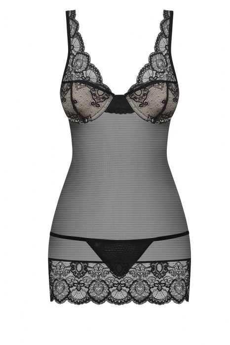 Полупрозрачная облегающая сорочка с лифом на косточках - Obsessive купить с доставкой