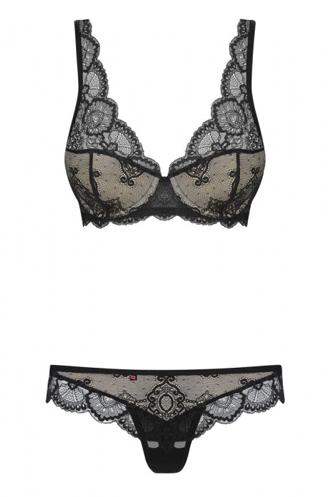 Эффектный кружевной комплект с чашечками на косточке - Obsessive купить с доставкой