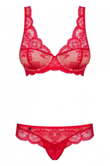 Эффектный кружевной комплект с чашечками на косточке - Obsessive купить с доставкой