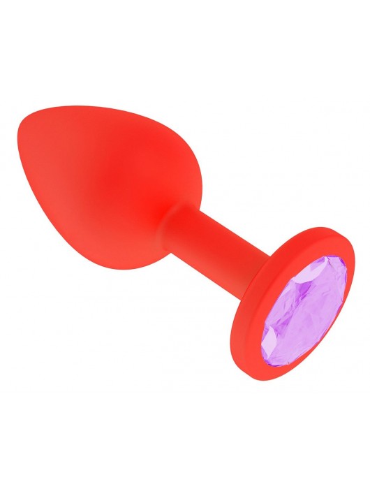 Красная анальная втулка с сиреневым кристаллом - 7,3 см. - Джага-Джага - купить с доставкой в Ростове-на-Дону