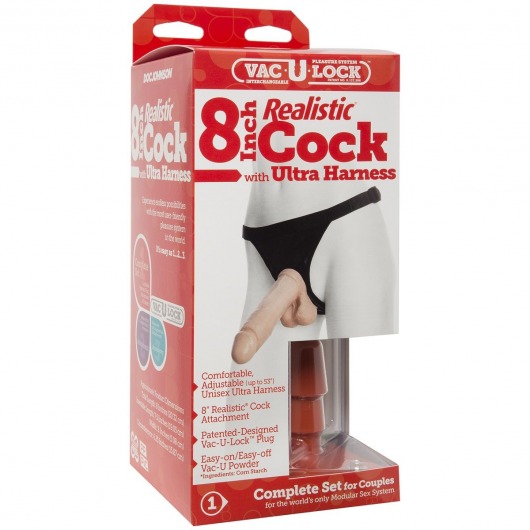 Насадка с трусиками Vac-U-Lock Set 8  Realistic Ultra Harness - 20,6 см. - Doc Johnson - купить с доставкой в Ростове-на-Дону